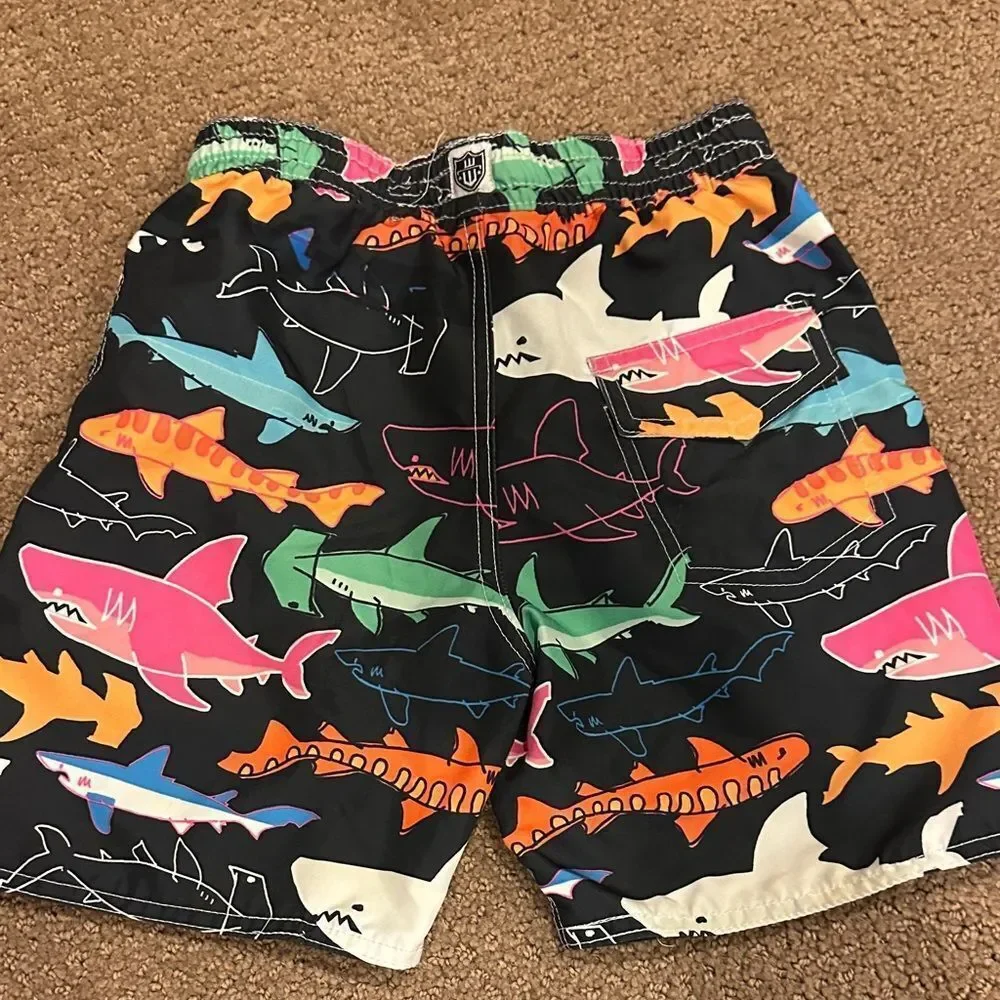 Wes and Willy Colorful Shark & Dinosaur Print Boys Swim Trunks (2) Size 5